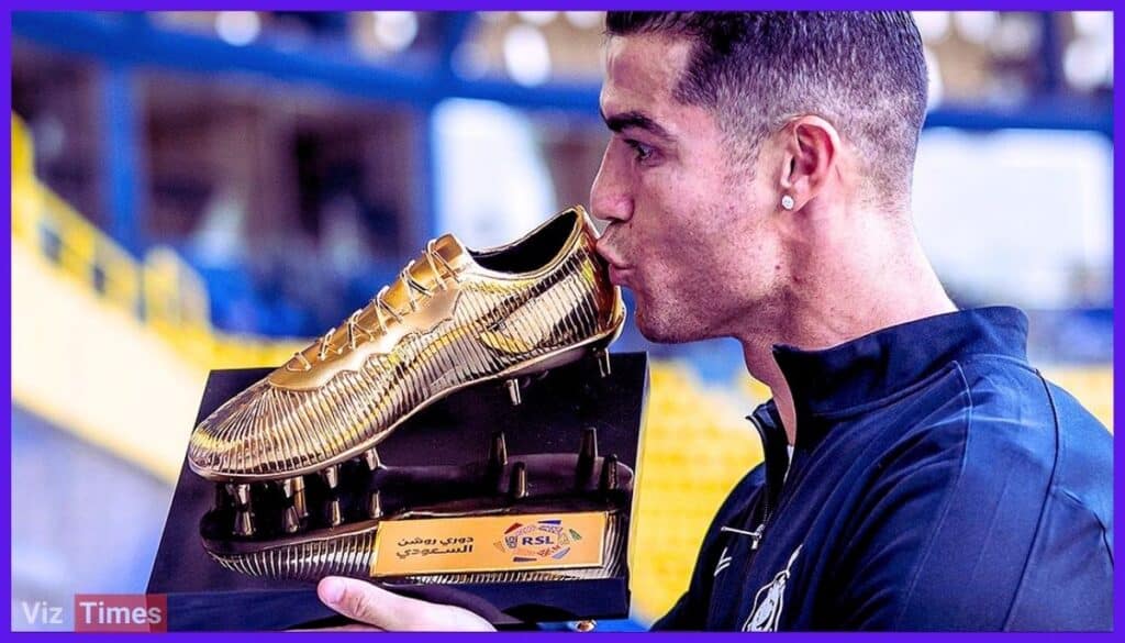 Cristiano Ronaldo with his 2023-24 Saudi Pro League Golden Boot Award